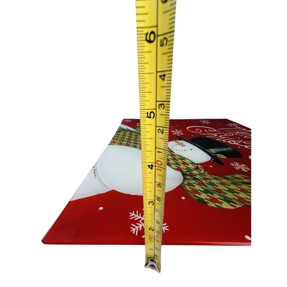 Snowman Glass Platter Deb Strain Winter Merry Christmas Plate 15” Vintage - Picture 5 of 10